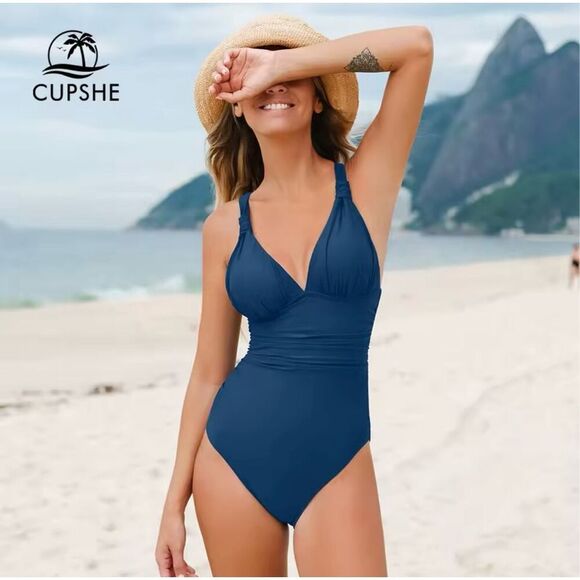 Cupshe Blue Plunge One Piece Swimsuit Size Medium New - Picture 1 of 6